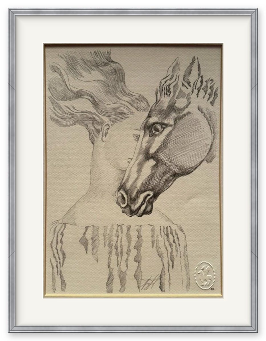 Girl and Horse – Aleksandr Nikolaevich Burganov, author's technique, 1990