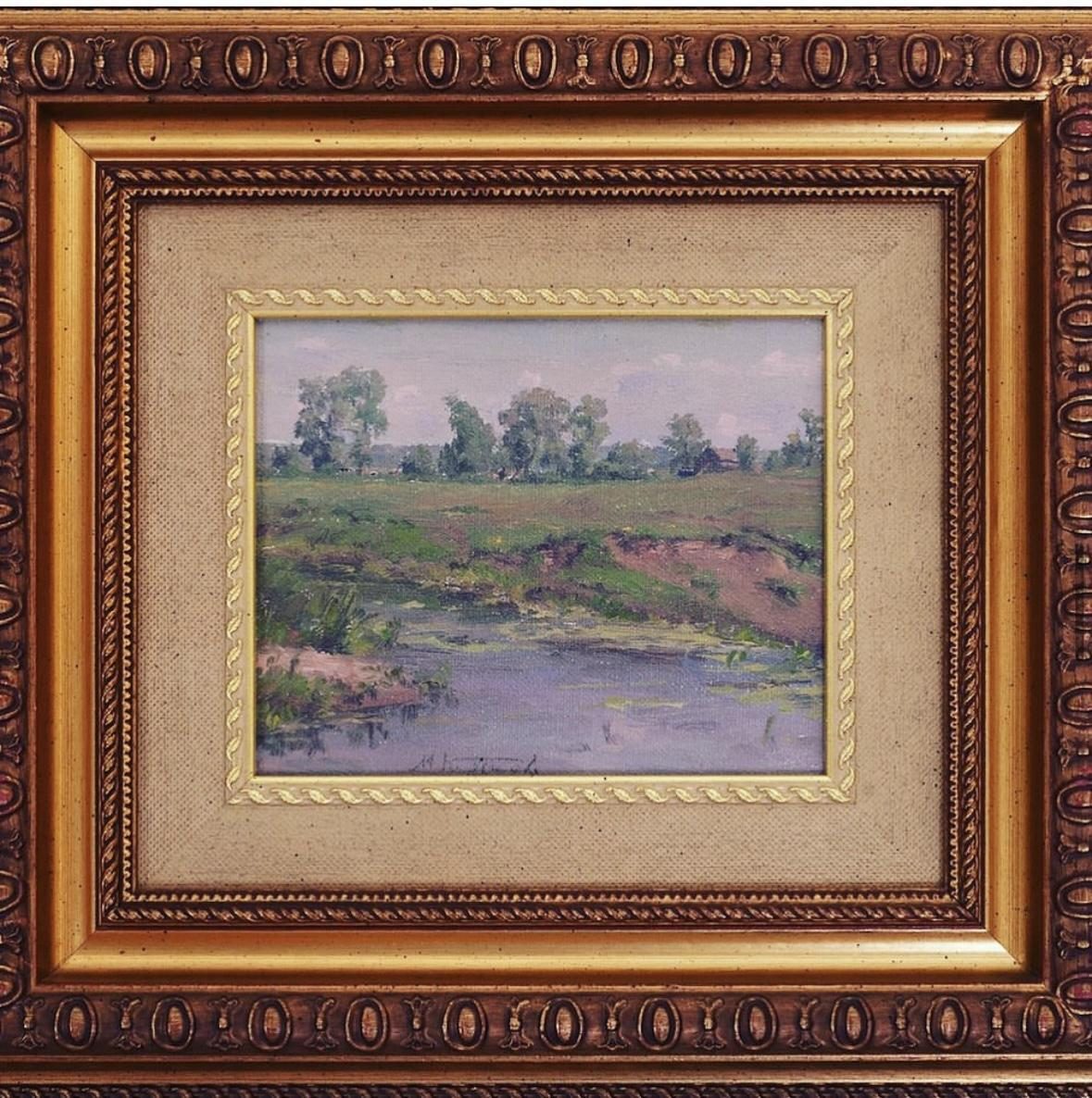 Landscape with River – Mikhail Gerasimovich Kirsanov, painting, canvas on cardboard, oil, 1928