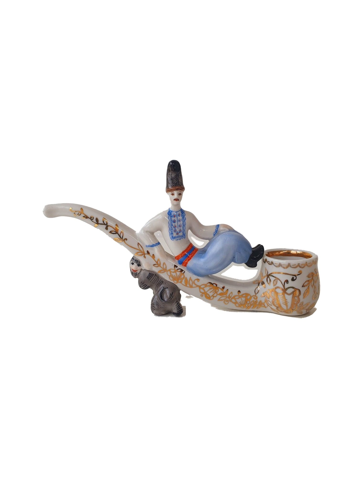 Porcelain pipe figurine “Vakula and the Devil” (The Night Before Christmas), Kyiv, USSR