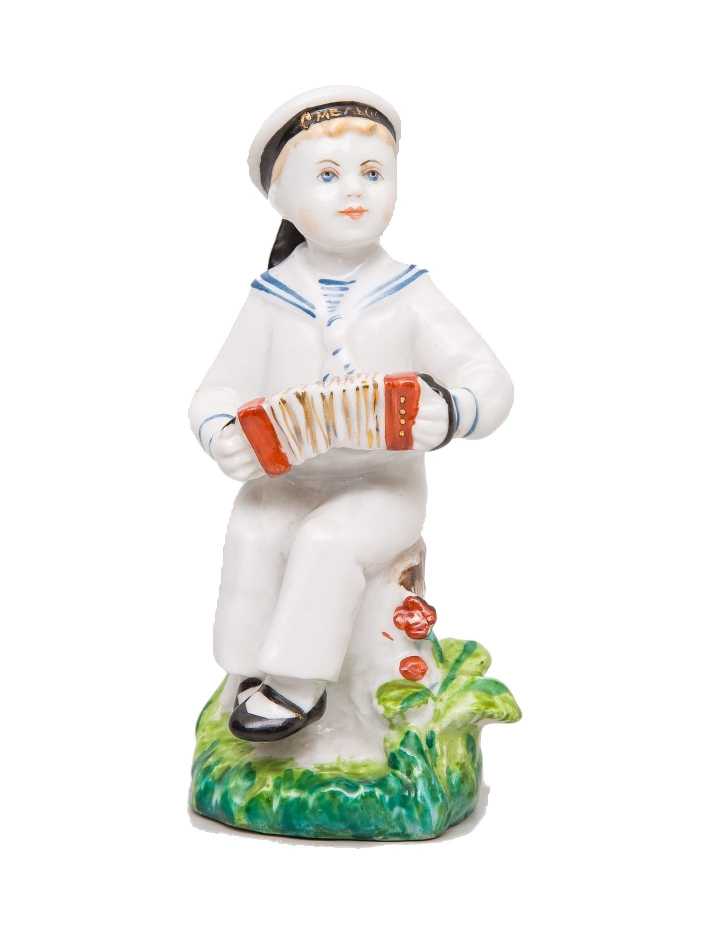 Sculpture “Young Accordion Player”. Kosenkova. LFZ – porcelain, 1950–1960