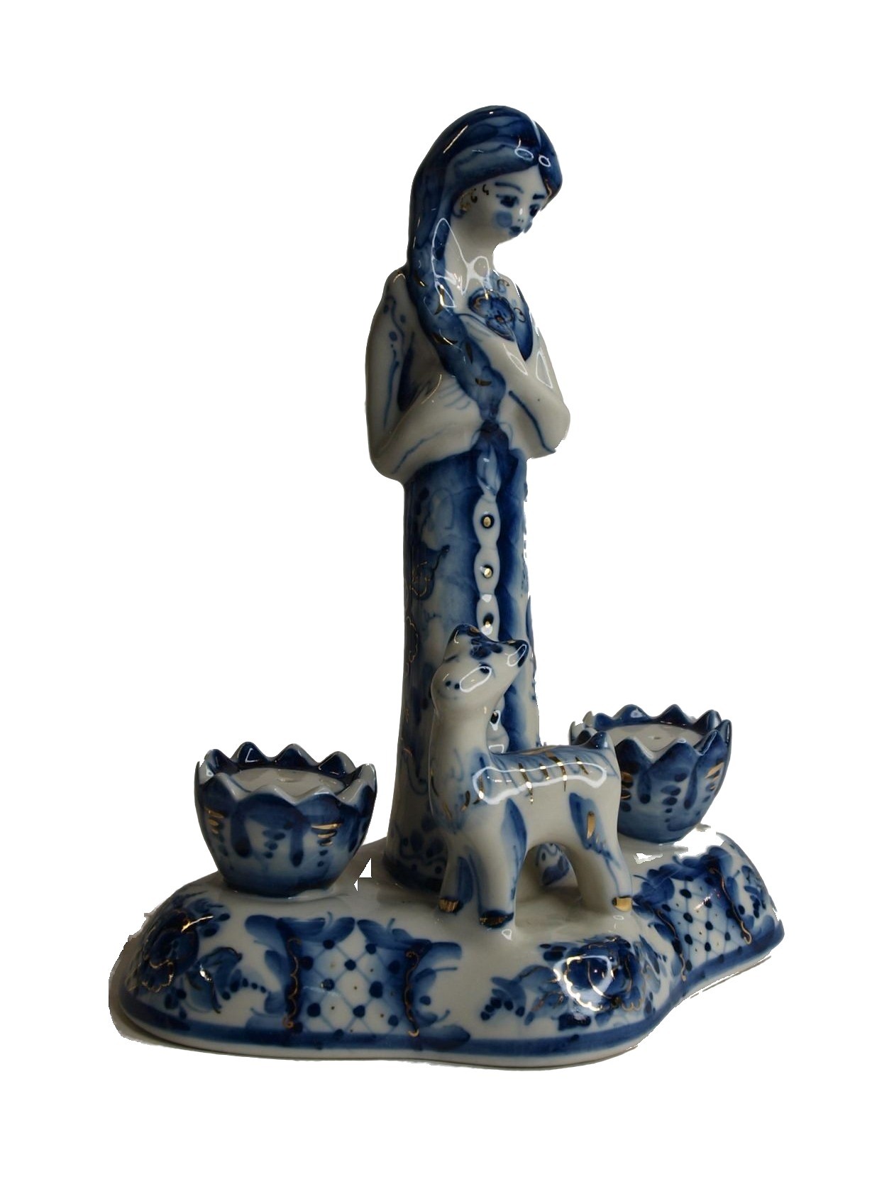 Figurine candlestick “Alyonushka with Little Goat” – porcelain, Gzhel, 1998